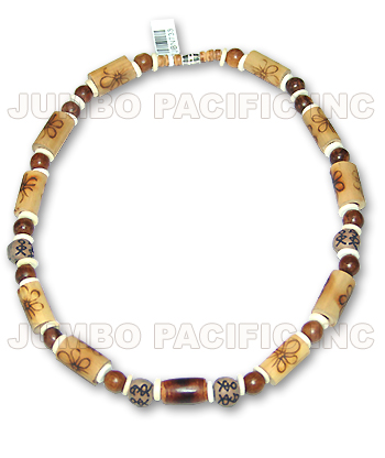 JBN733 Philippine Bamboo Tube Necklace Burnt Design