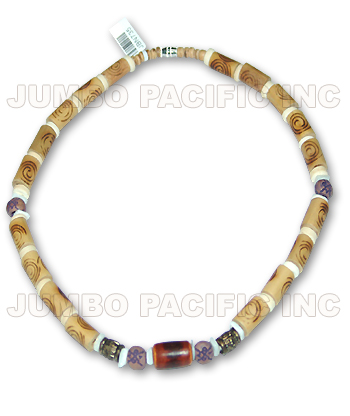 JBN735 Ethnic burnt design bamboo tube necklace
